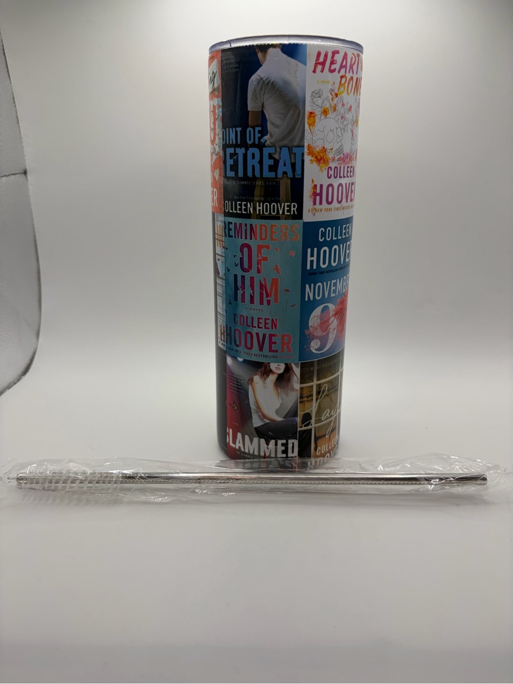 Colleen Hoover Book Cover Collage Tumbler - Pink, Blue, White - Picture 2 of 3